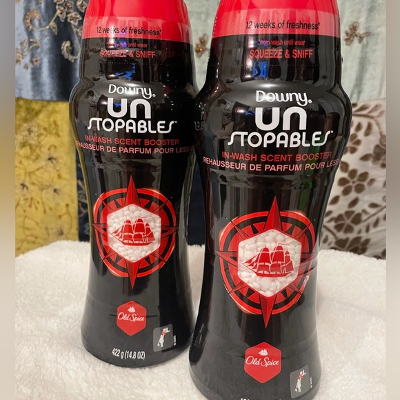 NEW 2 bottles Downy Unstoppables, OLD SPICE in-wash scent booster, 14.8oz each - Picture 1 of 6